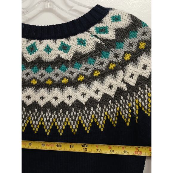 Vintage Old Navy Fair Isle Nordic Sweater Pullover XS Navy Blue Boho Ski Lodge - Picture 7 of 13